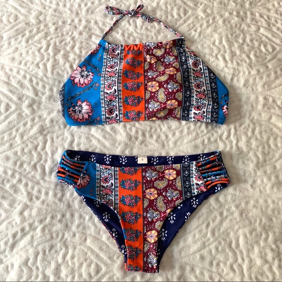 Other - Two Piece Floral/ Paisley Print Halter Bikini